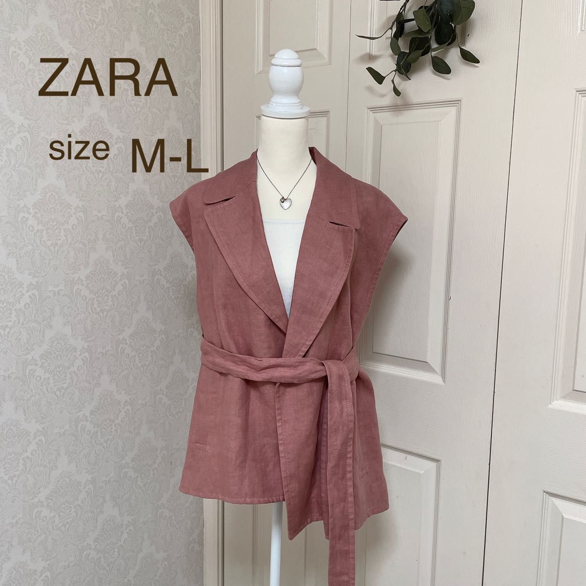 新品 タグ付き ZARA ジレ ベスト くすみピンク リネン100 新品 タグ付き ZARA ジレ ベスト くすみピンク リネン100