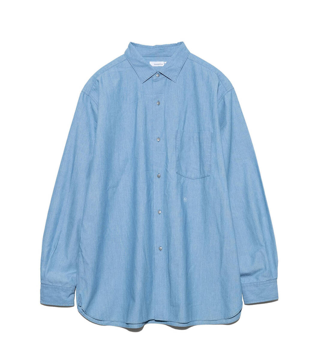 新品 定価27,500円 Size XL NANAMICA Regular Collar Chambray Shirt 23AW 長袖シャツ ナナミカ SUGF359 INDIGO BLEACH 日本製 正規店購入_画像1