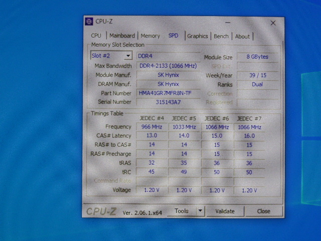 メモリ サーバーパソコン用 1.20V SK hynix PC4-17000(DDR4-2133) ECC Registered 8GB 起動確認済です HMA41GR7MFR8N_画像4