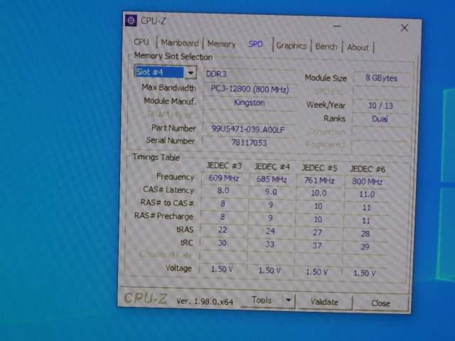 メモリ デスクトップパソコン用 1.5V ローハイト Kingston DDR3-1600 PC3-12800 8GB 起動確認済みです_画像4