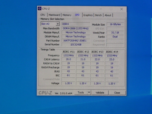 メモリ デスクトップパソコン用 Micron DDR4-2666 PC4-21300 16GBx2枚 合計32GB 起動確認済です_画像5