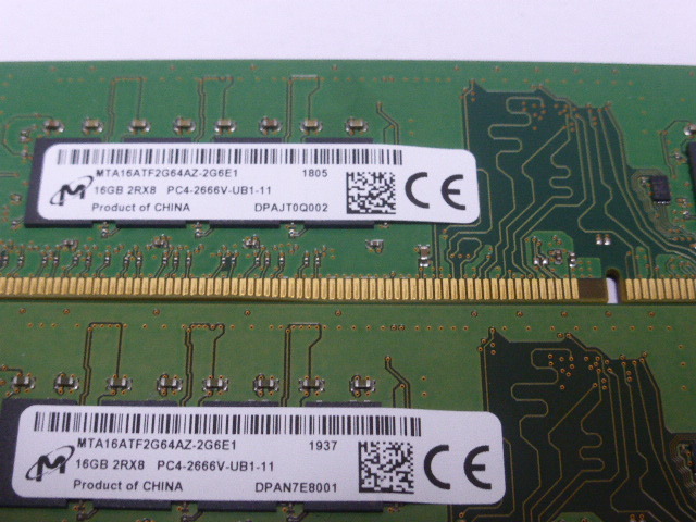  メモリ デスクトップパソコン用 Micron DDR4-2666 PC4-21300 16GBx2枚 合計32GB 起動確認済です _画像2