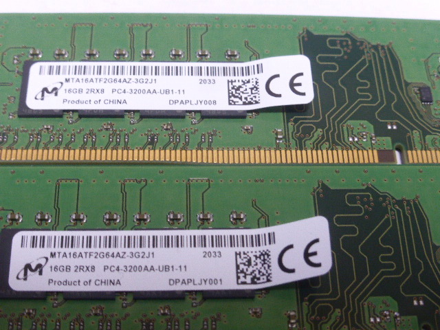 メモリ デスクトップパソコン用 Micron DDR4-3200 PC4-25600 16GBx2枚 合計32GB 起動確認済です_画像2