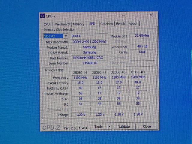 メモリ サーバーパソコン用 Samsung PC4-19200T(DDR4-2400T) ECC Registered 32GBx2枚合計64GB 起動確認済です M393A4K40BB1-CRC0Y _画像6