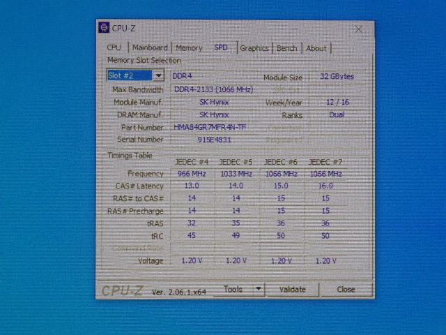 メモリ サーバーパソコン用 SK hynix PC4-17000P(DDR4-2133P) ECC Registered 32GB 起動確認済です HMA84GR7MFR4N-TFの画像4
