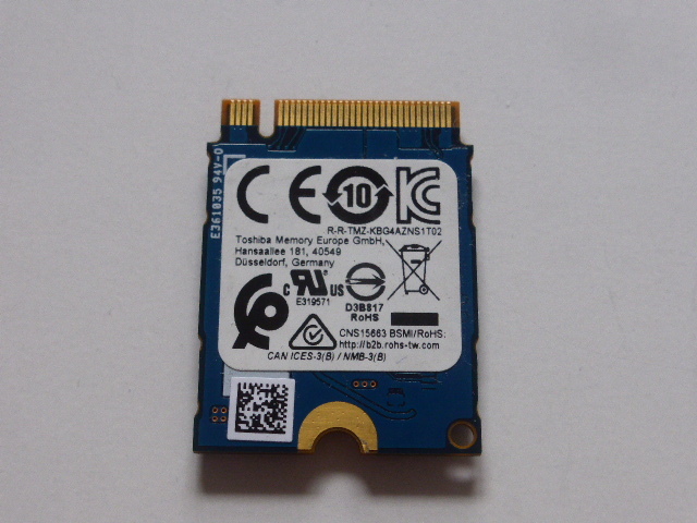 TOSHIBA 東芝 SSD M.2 NVMe Type2230 Gen 3x4 512GB 電源投入回数444回 使用時間525時間 正常100% KBG40ZNS512G 中古品です④の画像2