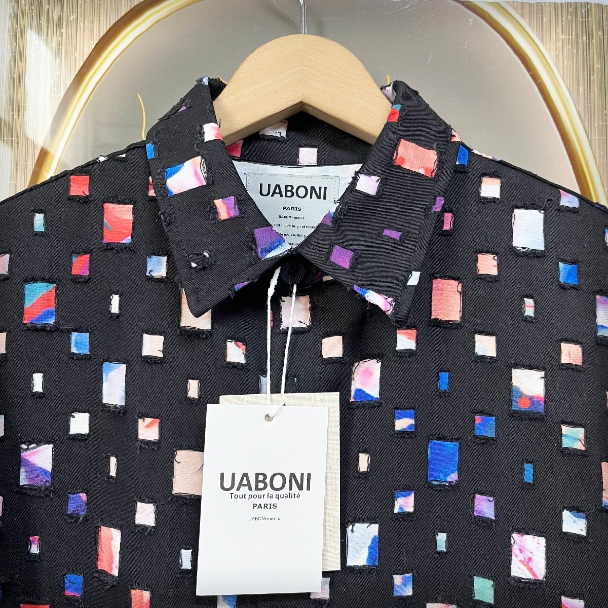 個性EU製＆定価6万◆UABONI*Paris*ジャケット*ユアボニ*パリ発◆綿 薄手 総柄 カラフル トレンド カジュアル 長袖シャツ 春夏 XL/50サイズ_画像4