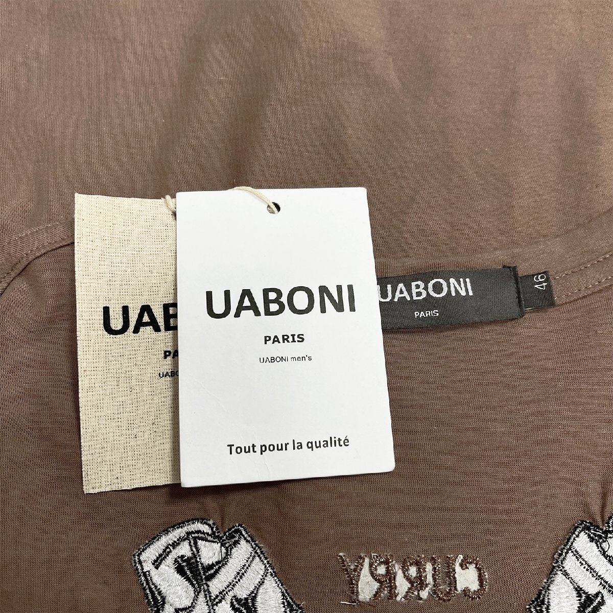 一枚限定EU製＆定価2万◆UABONI*Paris*半袖Tシャツ*ユアボニ*パリ発◆コットン100％ 吸汗 薄手 刺 アメカジ カットソー 普段着 L/48_画像9