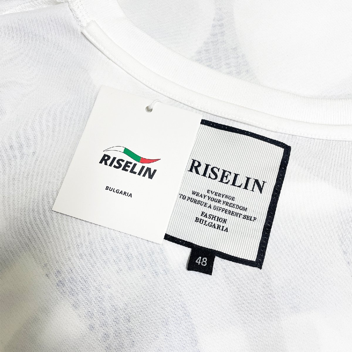 個性ヨーロッパ製※定価2万◆ブルガリア発※RISELIN 半袖Tシャツ コットン 吸湿 通気 お洒落 ドット柄 英字 カットソー トップス 夏 L/48_画像9