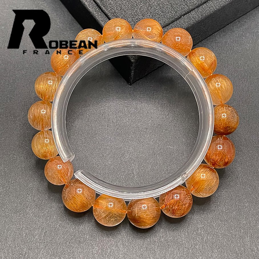 綺麗 EU製 定価13万円★ROBEAN・銅髪ルチルクォーツ★ブレスレット パワーストーン 天然石 金運 お守り ギフト 10.5-11.1mm 1001G1245_画像6