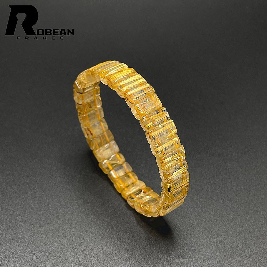 高級 EU製 定価8万円★ROBEAN・タイチンルチルバングル★黄金針水晶 ブレスレット パワーストーン 金運 お守り 10.2*5.2mm 1008J361_画像2