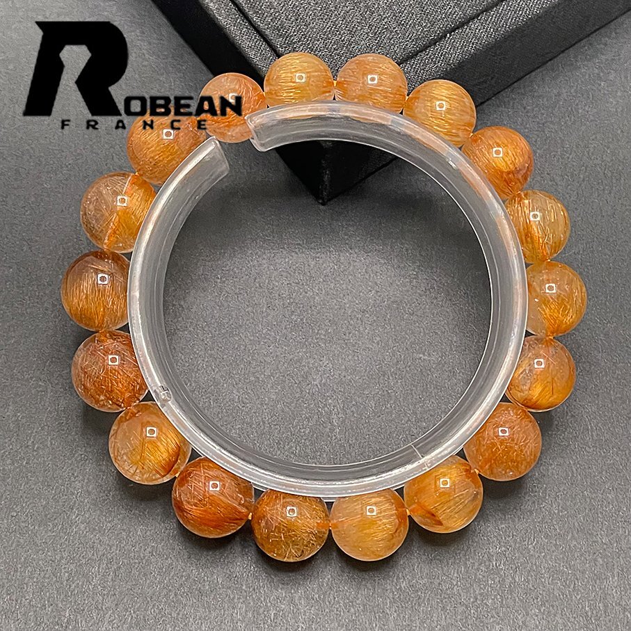 綺麗 EU製 定価13万円★ROBEAN・銅髪ルチルクォーツ★ブレスレット パワーストーン 天然石 金運 お守り ギフト 10.5-11.1mm 1001G1245_画像1