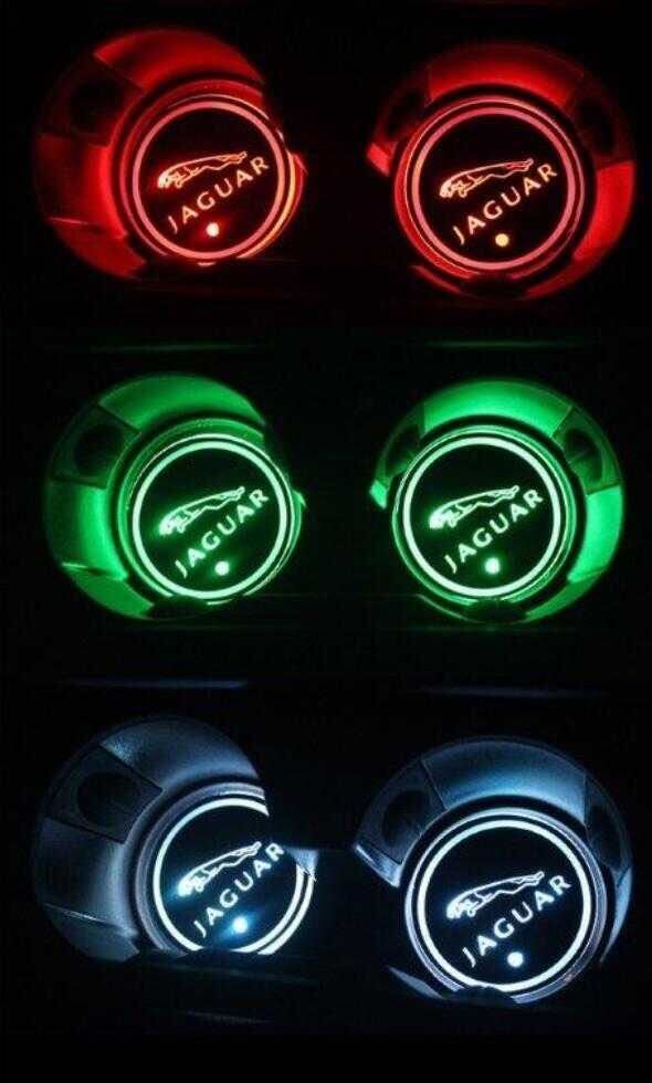 ジャガー ロゴ 車載 装飾コースター LEDドリンク ホルダー LEDコースター 2枚セット（色を自由に変える）_画像3