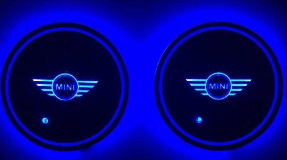 BMW MINI ミニ ロゴ 車載 装飾コースター LEDドリンク ホルダー LEDコースター 2枚セット（色を自由に変える）_画像1