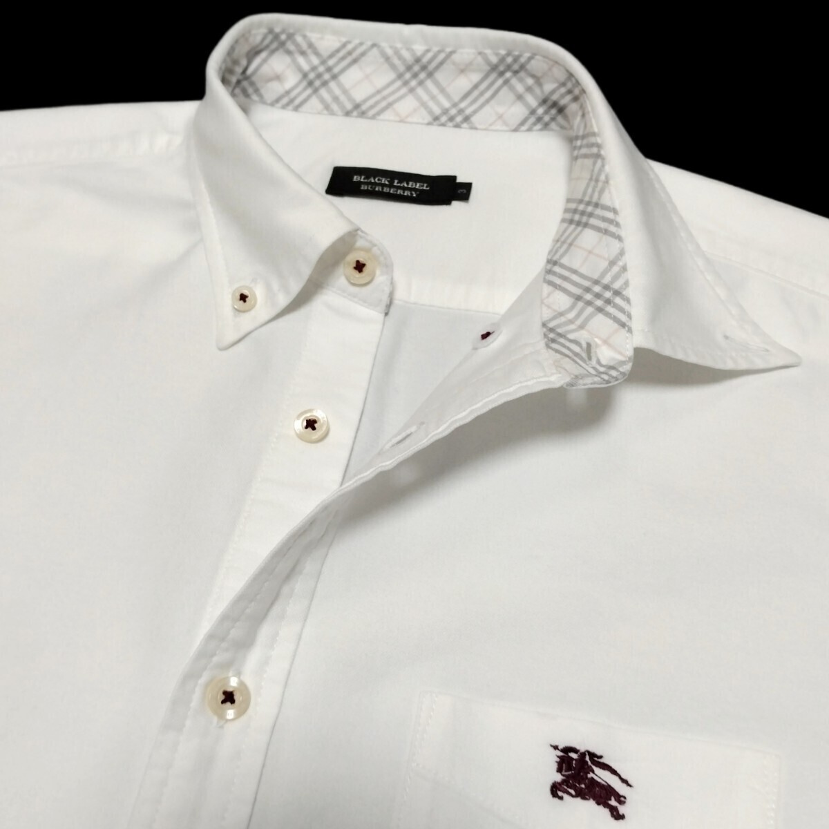 バーバリーブラックレーベル■ノバチェック使い ホース刺繍 3(L) 白 オックスフォード長袖BDシャツ BURBERRYBLACKLABEL■_画像2