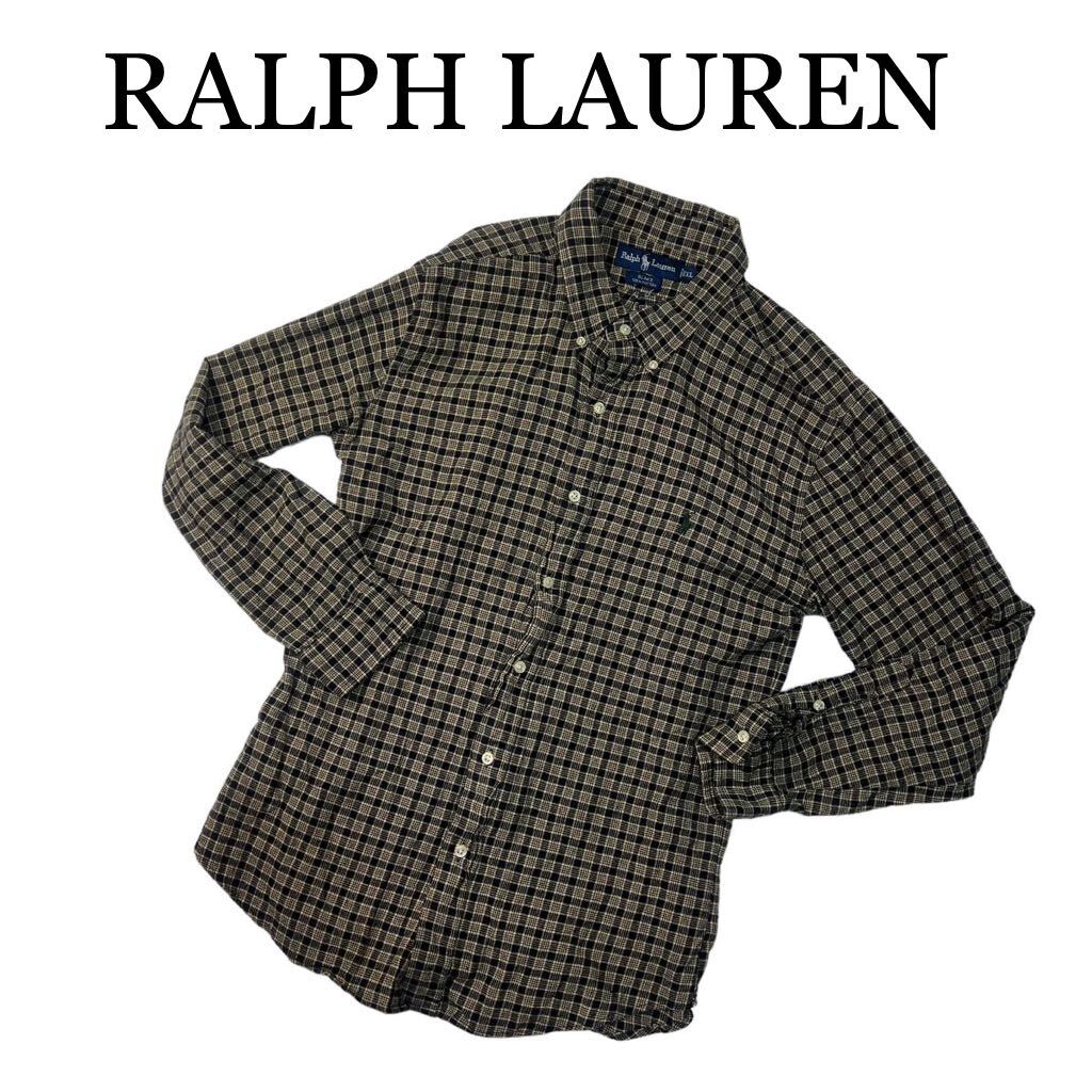 RALPH LAUREN ラルフ ローレン 長袖シャツ 黒/クリーム色系 チェック XL ボタンダウン BLAKE ヴィンテージ