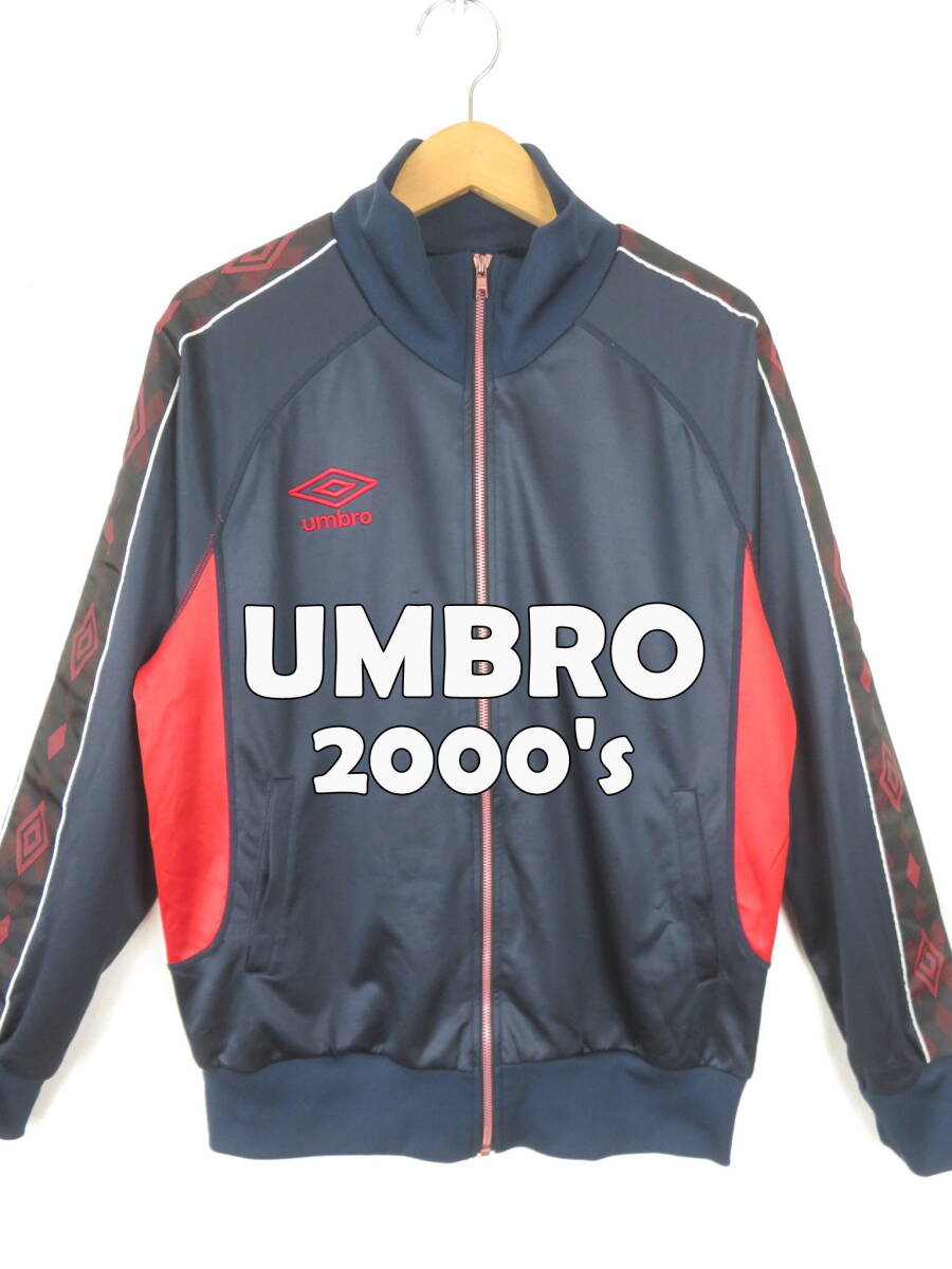 00s UMBRO Umbro * high‐necked jersey O * Descente truck top jersey soccer sleeve line navy or sis