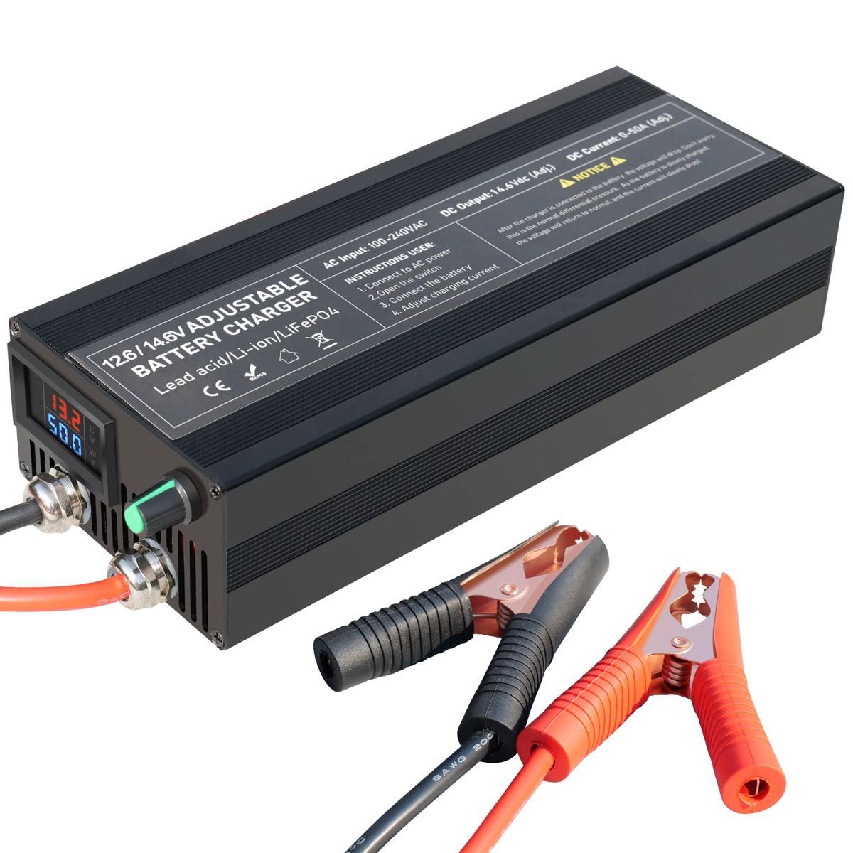 【大特価】電池充電器 14.6V 50A Lifepo4 電池充電器スマートメンテナー電流調整可能なポータブル電源アダプター