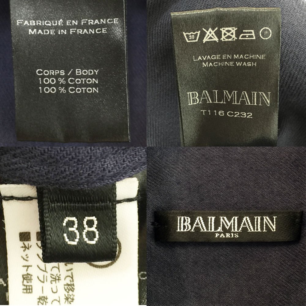 ●激レア BALMAIN バルマン 長袖 スタンドネック プルオーバーシャツ サイズ38 メンズ ネイビー ロングシャツ T116C232 1AA/91115の画像8