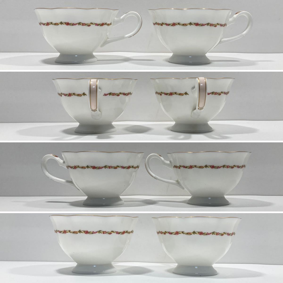 【ag2304004.5】素敵カップルティセット☆ ナルミ　NARUMI BONE CHINA MADE IN JAPAN サーモンピンク　バラ　金縁　カップ＆ソーサー2客_画像4