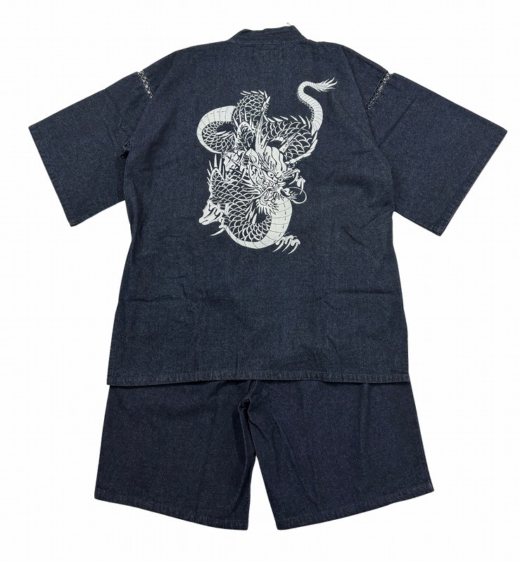 [ Edo ..]. work Denim jinbei cotton 100% part shop put on room wear ... dragon navy blue L