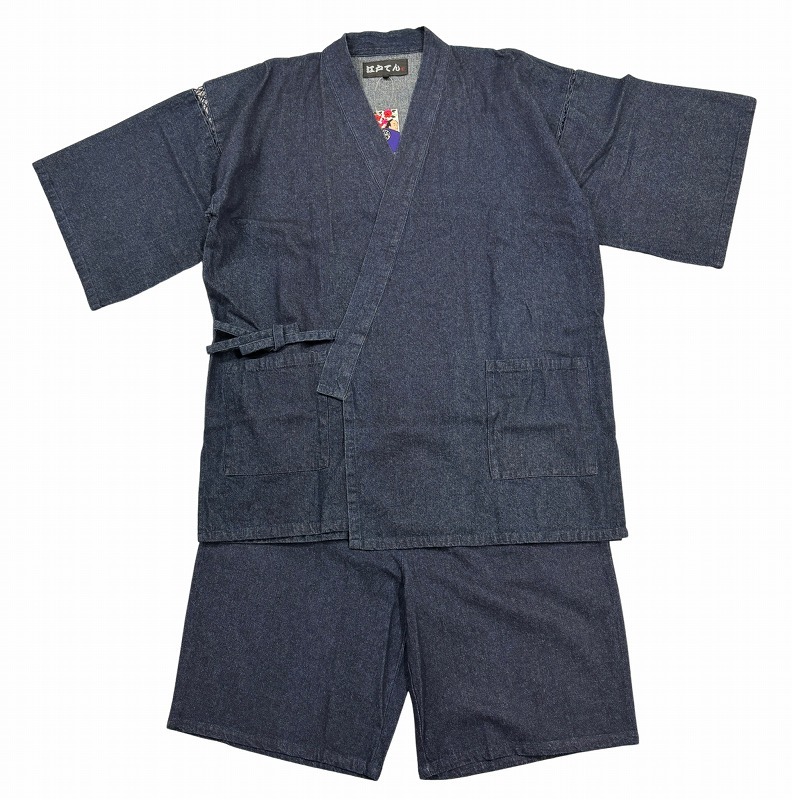 [ Edo ..]. work Denim jinbei cotton 100% part shop put on room wear ... dragon navy blue L