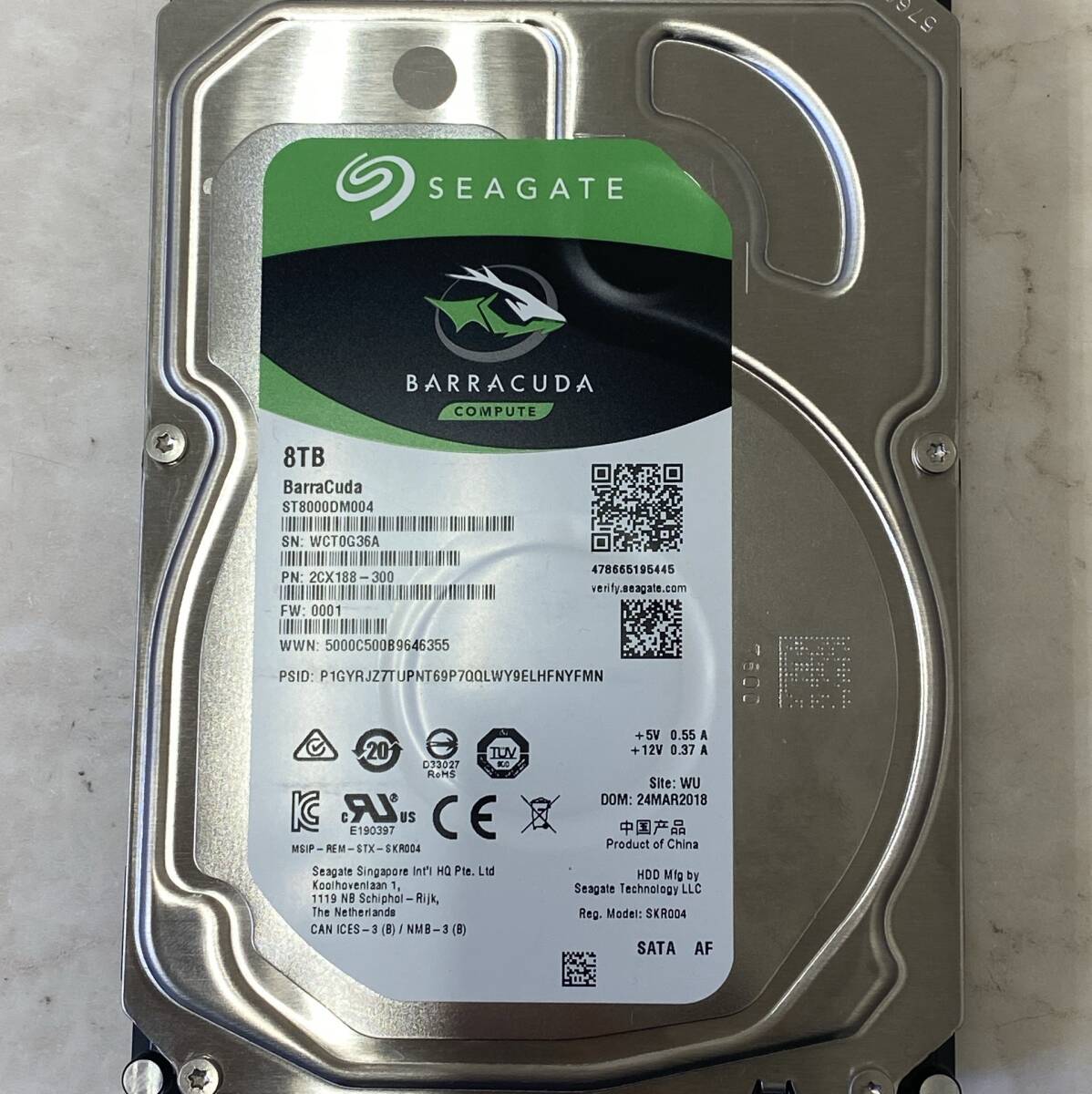 【送料無料】8TB HDDハードディスク SEAGATE BARRACUDA 2018 ST8000DM004 動作確認済 初期化・フルフォーマット済 A306-5_画像2