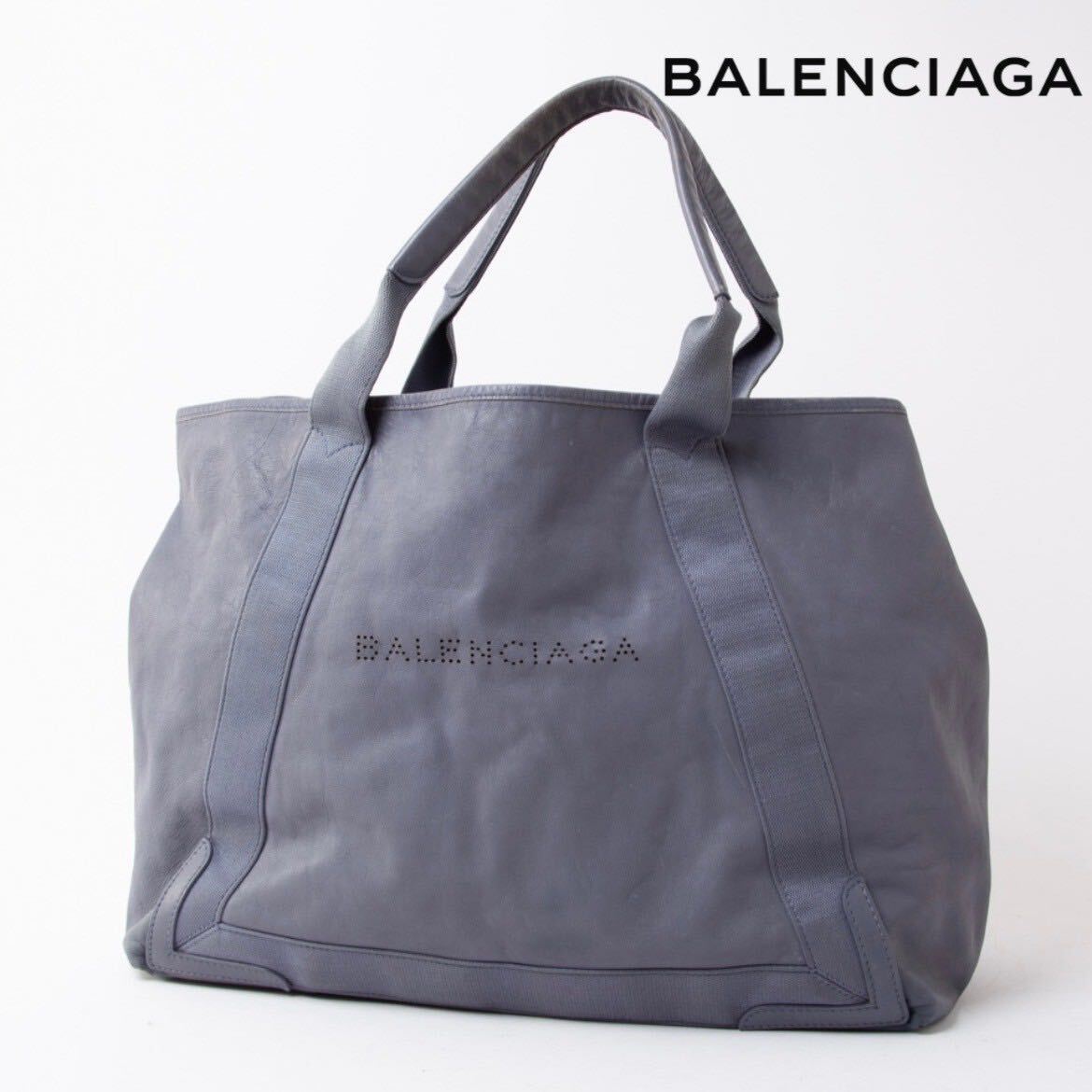 *1 иен старт * Balenciaga темно-синий бегемот sM полоса ручная сумочка большая сумка 339936 темно-синий кожа женский 526-7