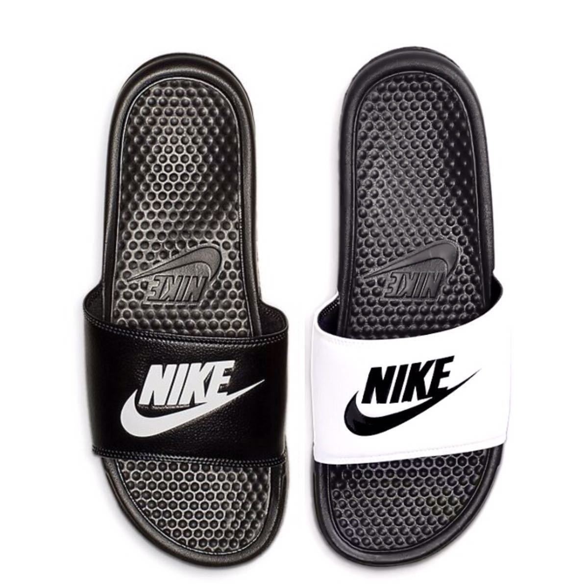 新品未使用 NIKEナイキ BENASSI ベナッシ ミスマッチ JDI 27cm 白黒 ホワイト ブラック シャワーサンダル スリッパ アシンメトリー 黒白の画像4