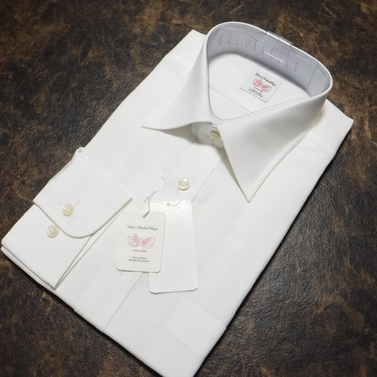 TT241 百貨店モデル SHIRT MAKER CHOYA 定価14300円 日本製 白 無地 コットンリネン 長袖ドレスシャツ 新品 43-84 LL チョーヤ ワイシャツ_画像2