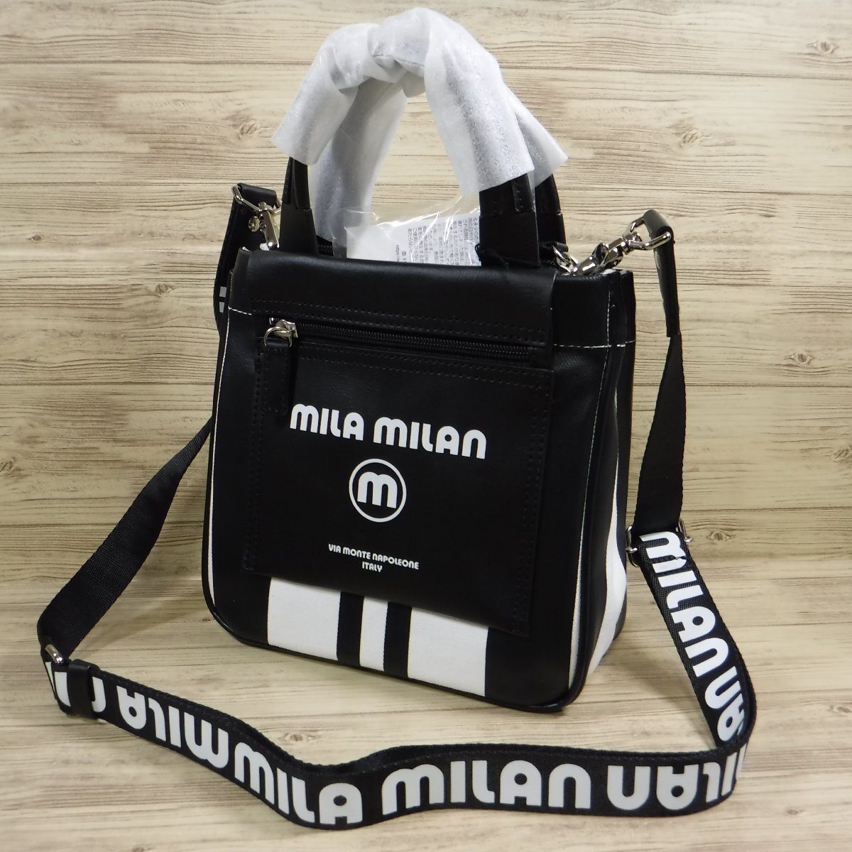 YY608 ミラ・ミラン mila milan 定価14850円 新品 2WAY トートバッグ 黒 ミニショルダーバッグ 260503 ユニセックス ミーチョ ミラミラン_画像4