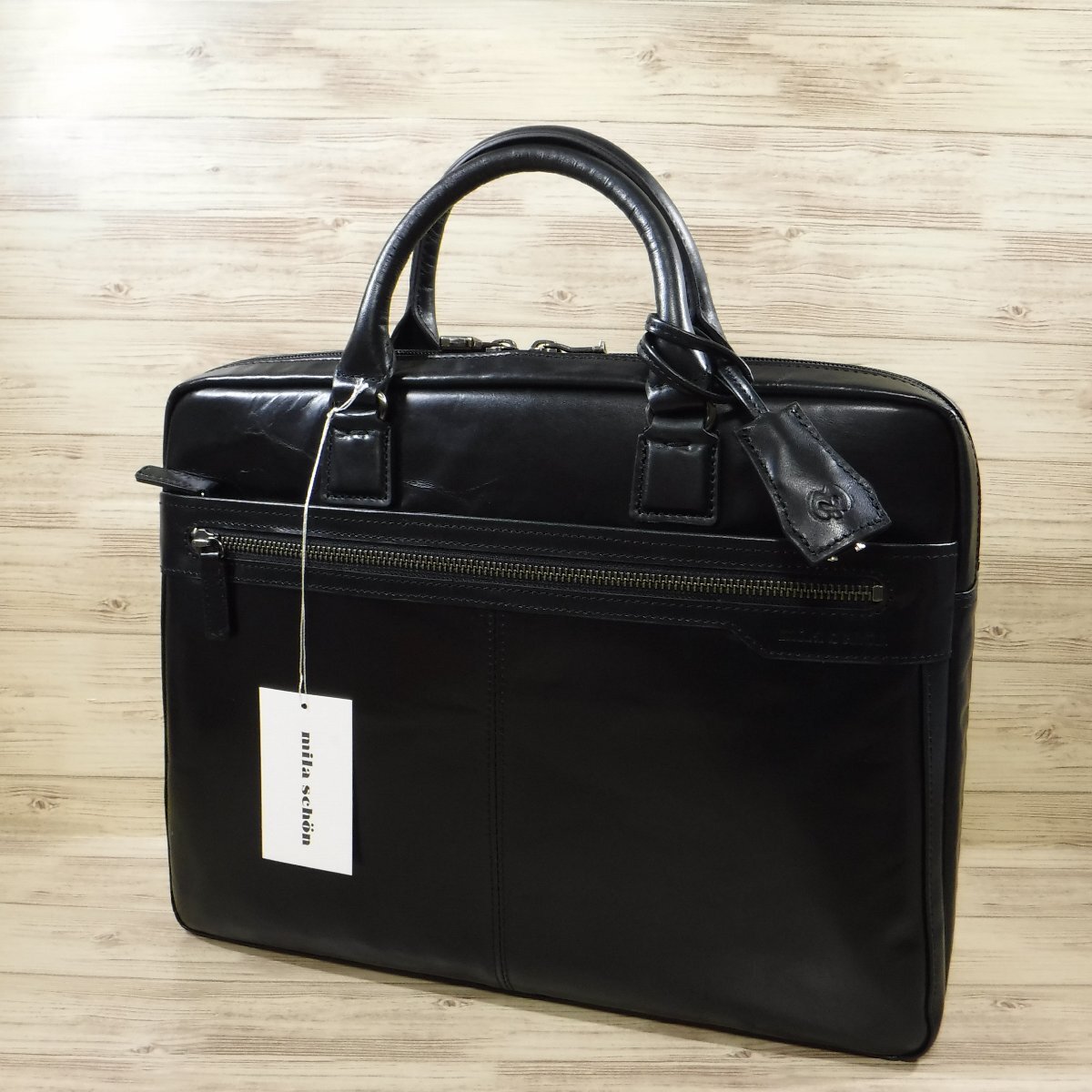 BB646 Mila Schon regular price 42900 jpy new goods black leather business bag key attaching made in Japan A4 arte 196532 black briefcase mila schon