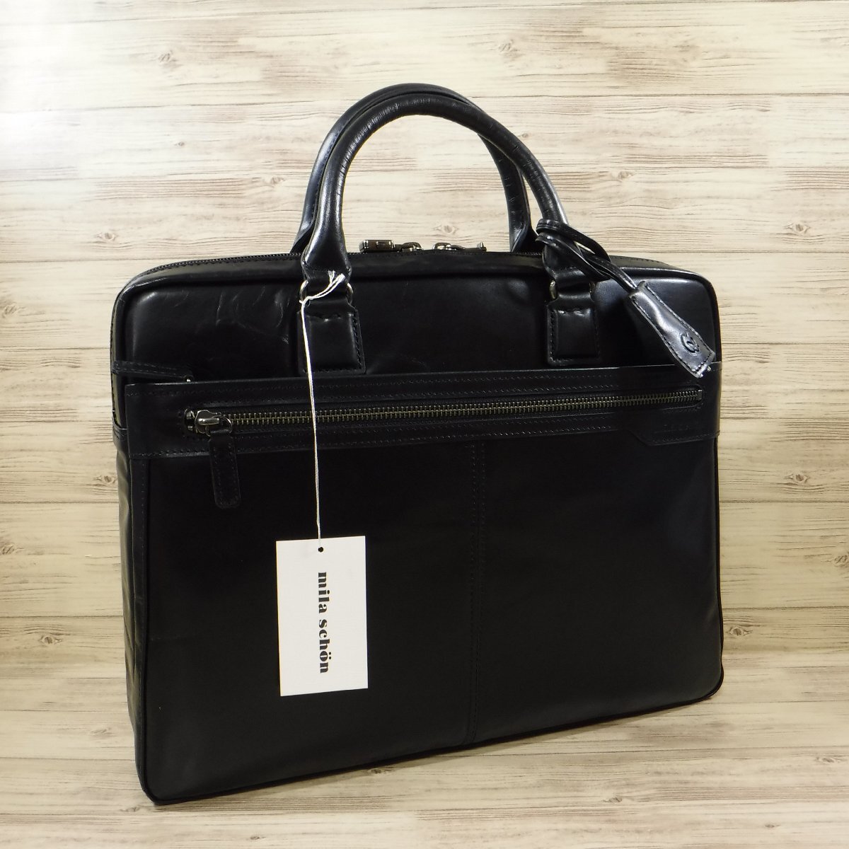 BB646 Mila Schon regular price 42900 jpy new goods black leather business bag key attaching made in Japan A4 arte 196532 black briefcase mila schon