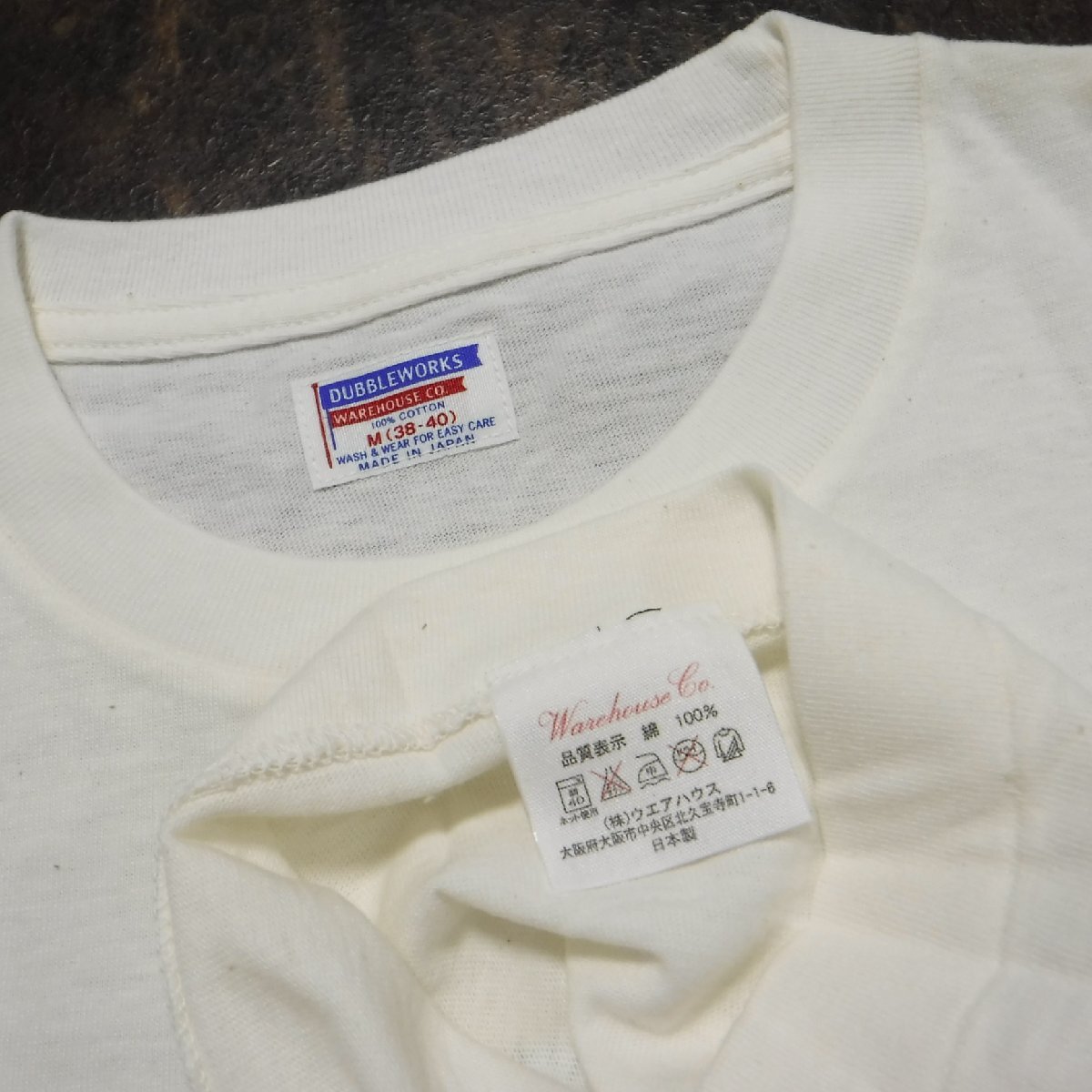 TT294 ウエアハウス × ダブルワークス 新品 CAMP キャンプ フロッキープリント 半袖Tシャツ M(38-40) 日本製 DUBBLEWORKSの画像3