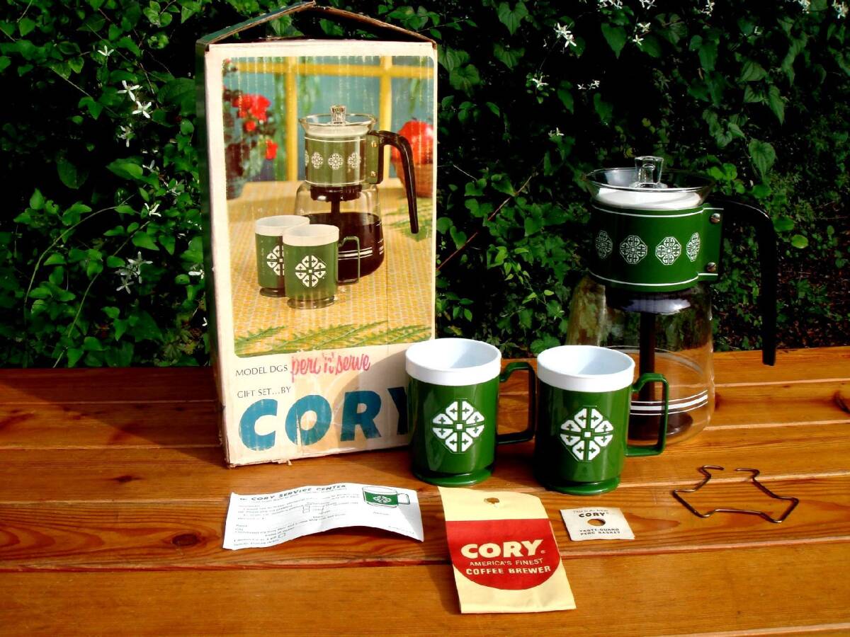 入手困難★箱付デッドストック【CORY】お宝コーリー★Deluxe Percolator ＋MUG 2個Set★稀少Made in U.S.A.♪_稀少★箱入Made in U.S.A.♪