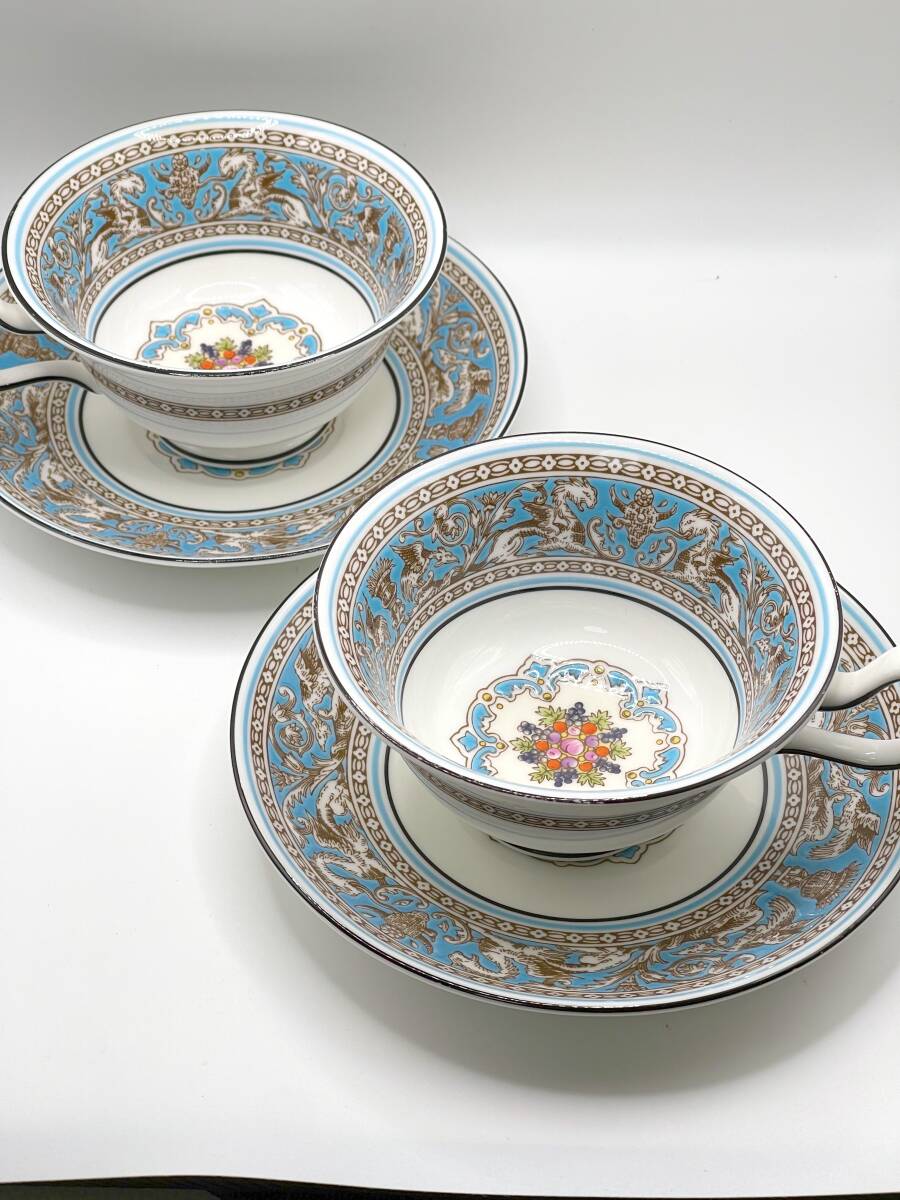 WEDGWOOD ウェッジウッド フロレンティーン ターコイズ ティーカップ&ソーサー ピオニー 2客