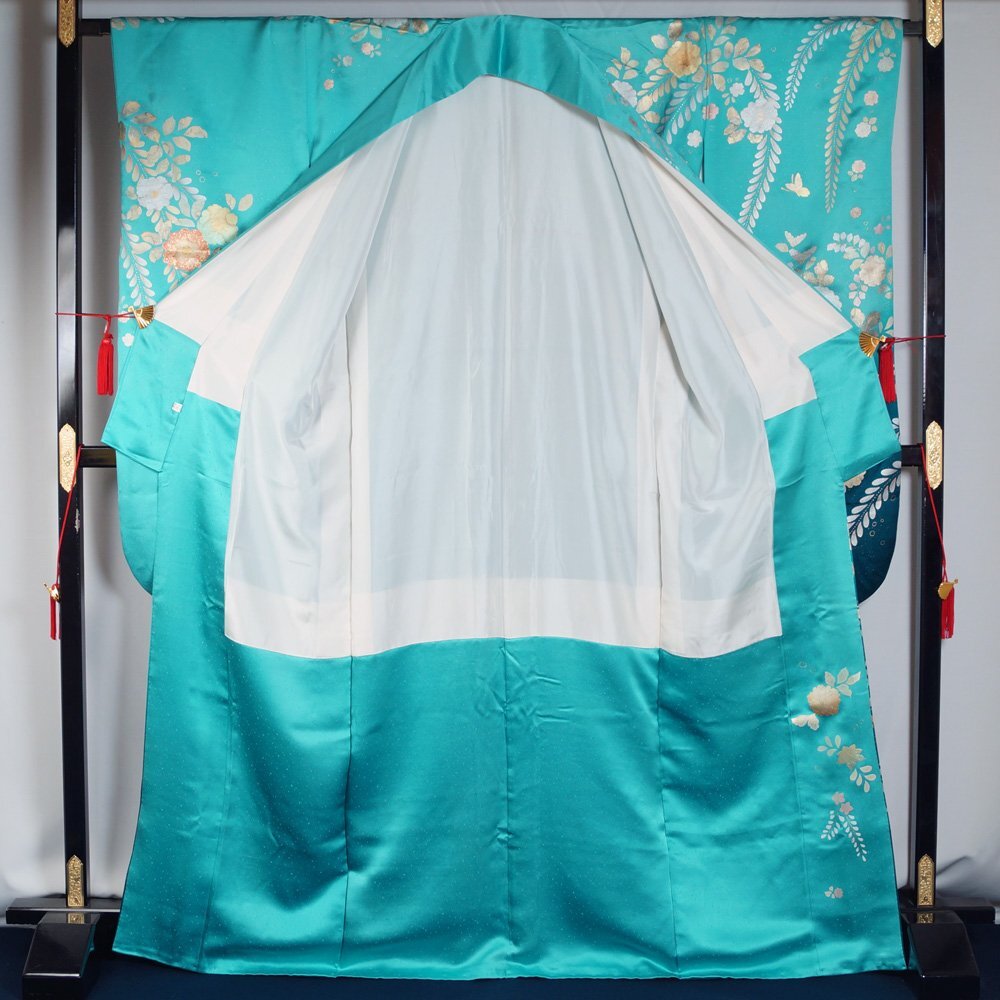  long-sleeved kimono set long-sleeved kimono * double-woven obi 2 point set bokashi ... flower pattern . length * tall size L size gold paint used recycle kimono silk coming-of-age ceremony kimono graduation ceremony 