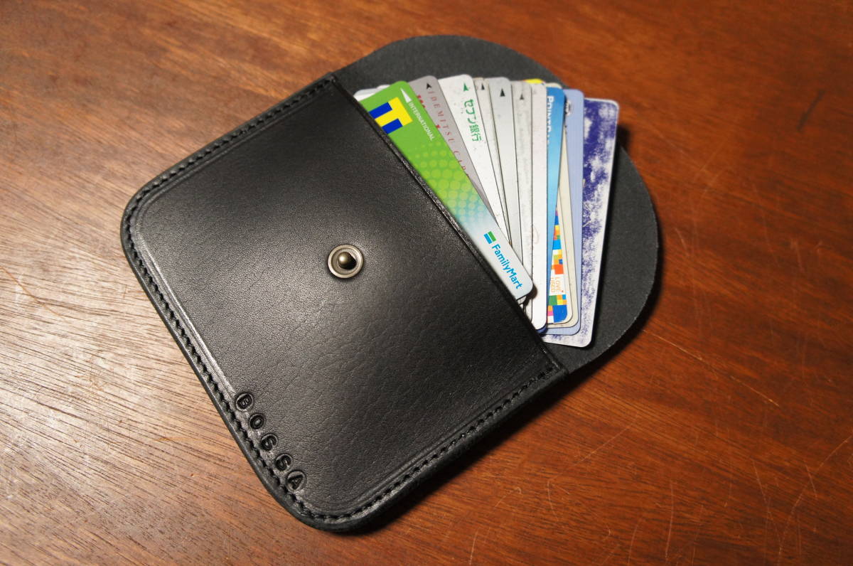 ヌメ革製 シンプル 大きい カード入れ BC6 ブラック 黒 コインケース 小銭入れ 財布 本革製 レザー 日本製 BOSSA 診察券入れの画像2
