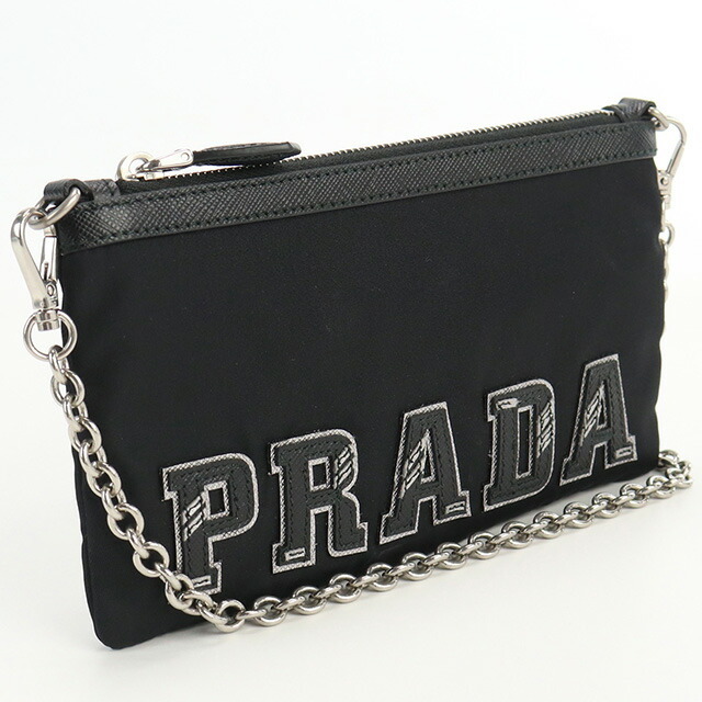 中古 プラダ ポーチ レディース ブランド PRADA ロゴ入りポーチ ナイロン 1MB007 2BON F0632 ブラック バッグ_画像2