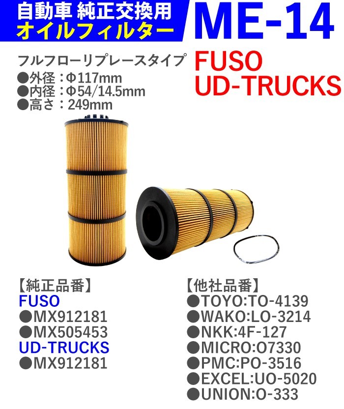 10個セット オイルフィルター ME-14 FUSO UD TRUCKS グレートFP グレートFS グレートFU グレートFV_画像2