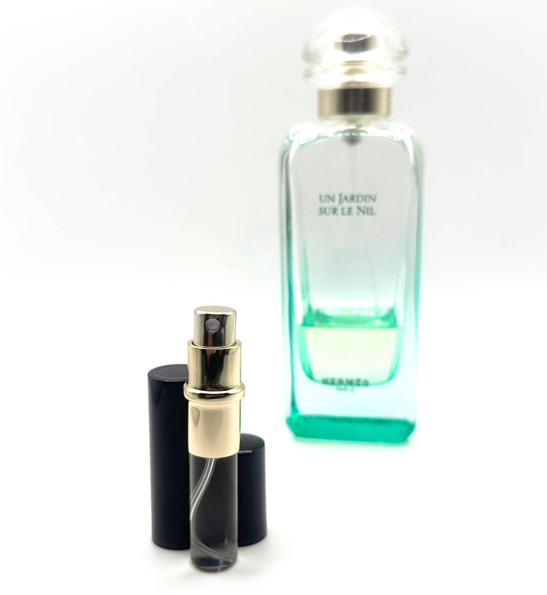 ★エルメス・ナイルの庭・EDT. SPRAY 3.5ml(3.5ml詰替品)※画像内前方の小(黒色)スプレー1本のみの出品。後方のフルボトルは出品ではないの画像5