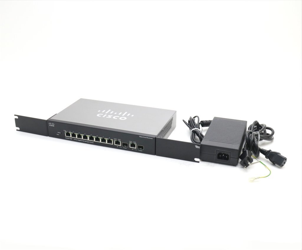 【ジャンク品】CISCO SG300-10MP V02 10ポート1000BASE-T搭載 L3スイッチ F/Wバージョン 1.1.2.0 ラッキングブラケット装着済 設定初期化済の画像1