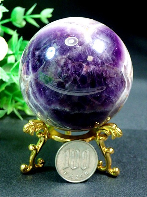 約：58mm天然～愛の守護石～夢幻紫水晶アメジスト丸玉YS178G1-54G06b_画像1