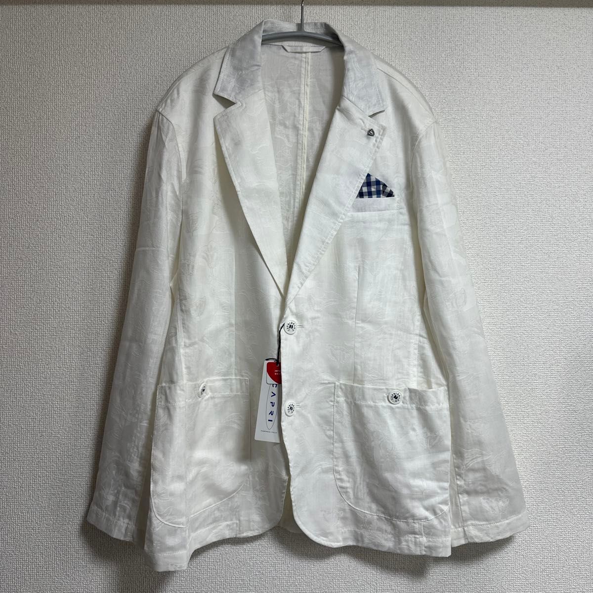 定価38000円 新品未使用 CAPRI カプリ デザインジャケット 春物 夏物 綿 ポリエステル ホワイト 長袖 46 Mサイズ