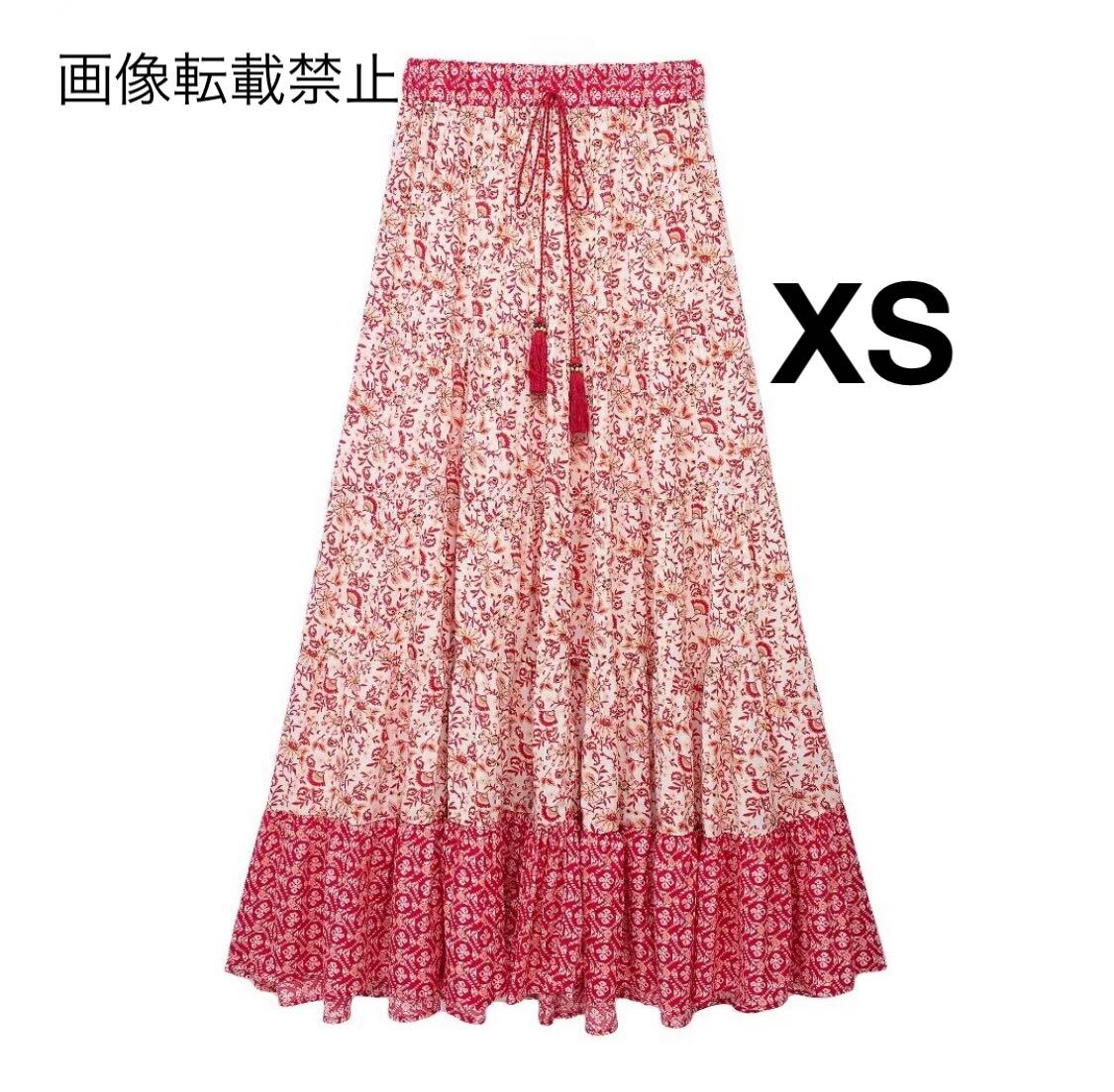 vintage ヴィンテージ レトロ 柄 タッセル エスニック ロング フレアスカート ボトムス XSサイズ レディース★ZARA 好きな方に★春新作新品_画像1