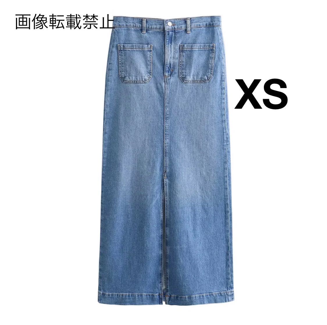 vintage ヴィンテージ レトロ デニム スリット ロング タイトスカート ボトムス XSサイズ レディース★ZARA 好きな方に★春新作 新品★_画像1