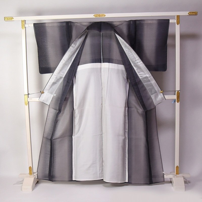 【ほりだし堂】 夏物 紗紬 単衣 グラデーション グレー色 仕立て上がり/仕立済 カジュアル着物の画像3