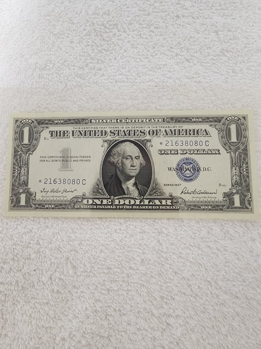 ★希少★　アメリカ　スターノート　ブルーシール　１９５７年 　外国紙幣　Dollar　１ドル_画像1