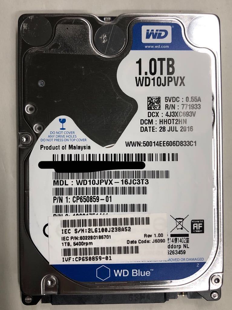 使用時間 96時間 正常 WDC WD10JPVX-16JC3T3 1000GB 1TB n20240301-10_画像1