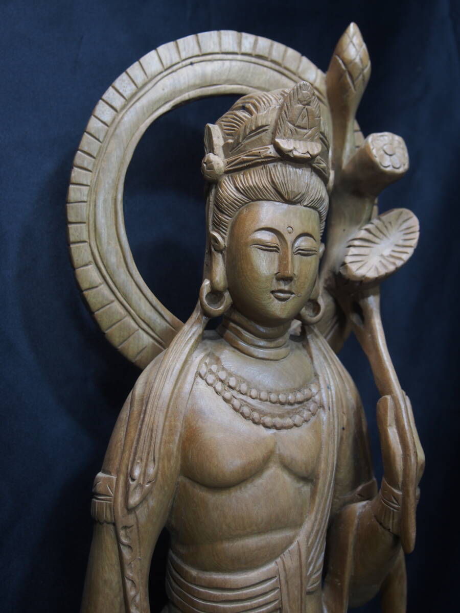 【観音立像】木彫り 菩薩像■仏教古美術 天然木 60cm_画像5